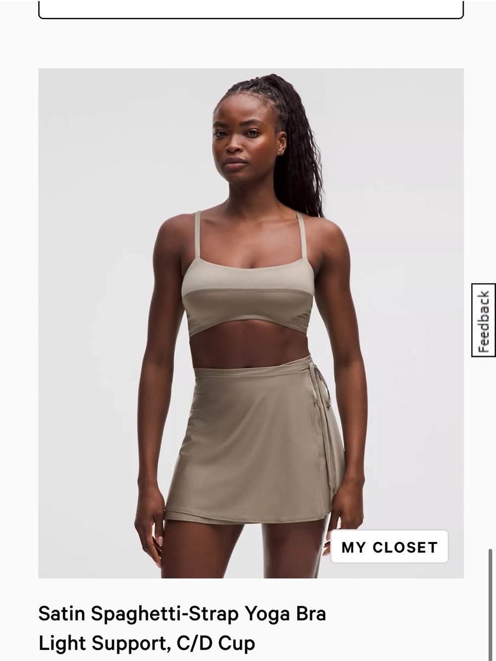 lululemon athletica Satin Spaghetti-Strap Yoga Bra in Light Olive